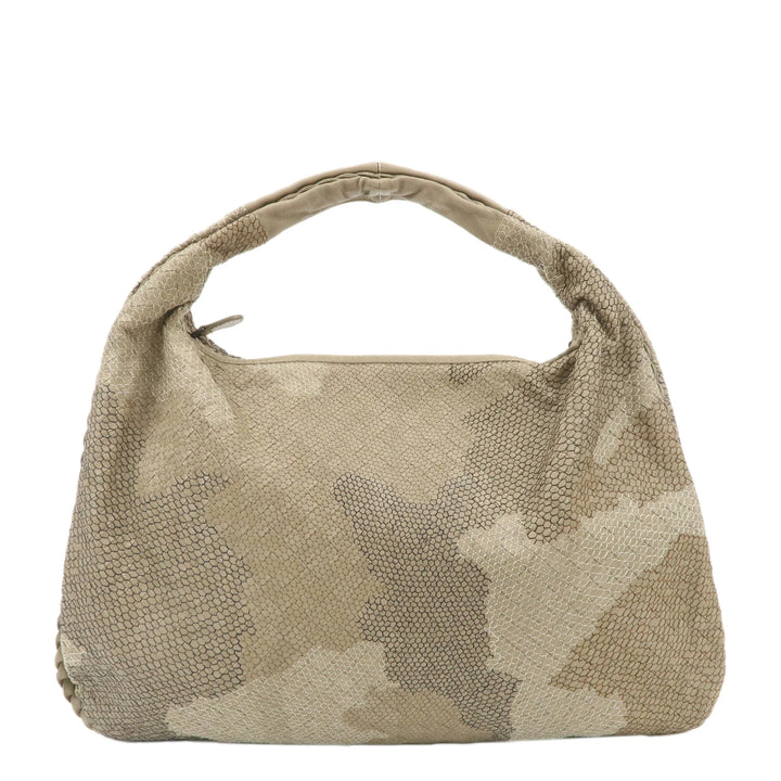 BOTTEGA VENETA Hobo Leather Shoulder Bag Beige Gray Black Used