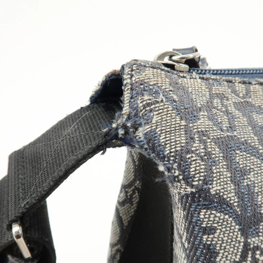 Christian Dior Trotter Canvas Leather Shoulder Bag Navy White Used