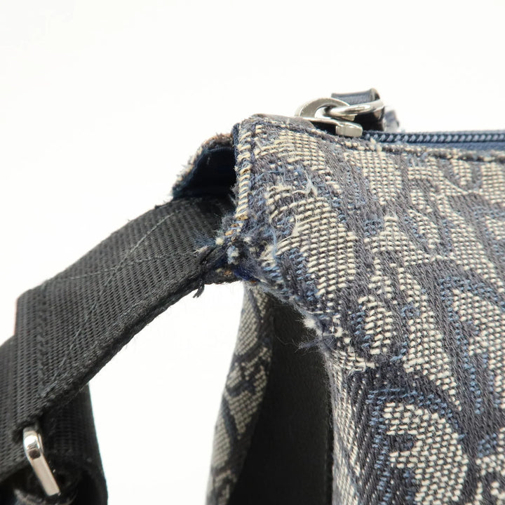 Christian Dior Trotter Canvas Leather Shoulder Bag Navy White Used