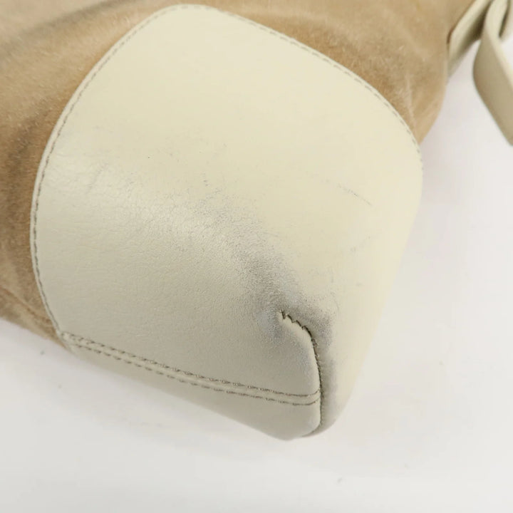LOEWE Anagram Leather Suede Shoulder Bag Hand Bag Beige Ivory