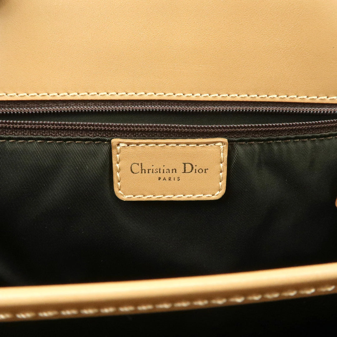 Christian Dior Trotter Jacquard Leather Hand Bag Brown Gold HDW