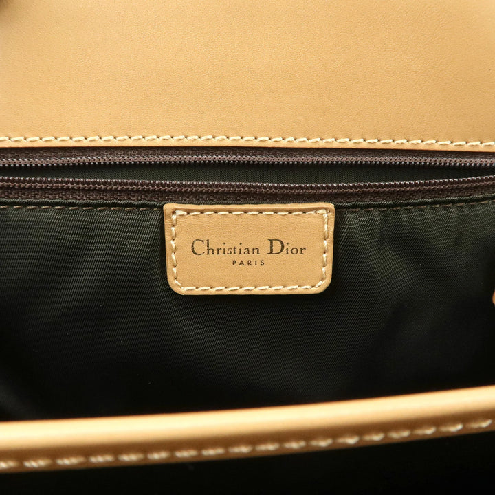 Christian Dior Trotter Jacquard Leather Hand Bag Brown Gold HDW