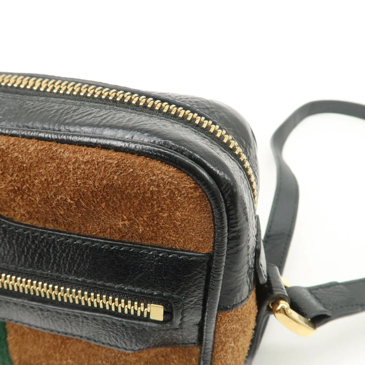 GUCCI Ophidia Sherry Suede Patent Leather Shoulder Bag Brown 573321