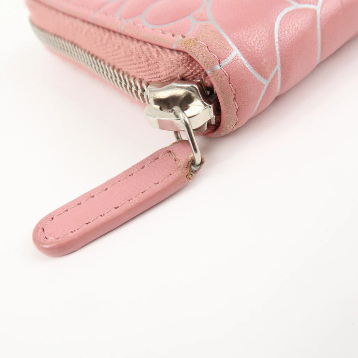 CHANEL Camellia Lamb Skin Long Zippy Wallet Pink A50085 Used