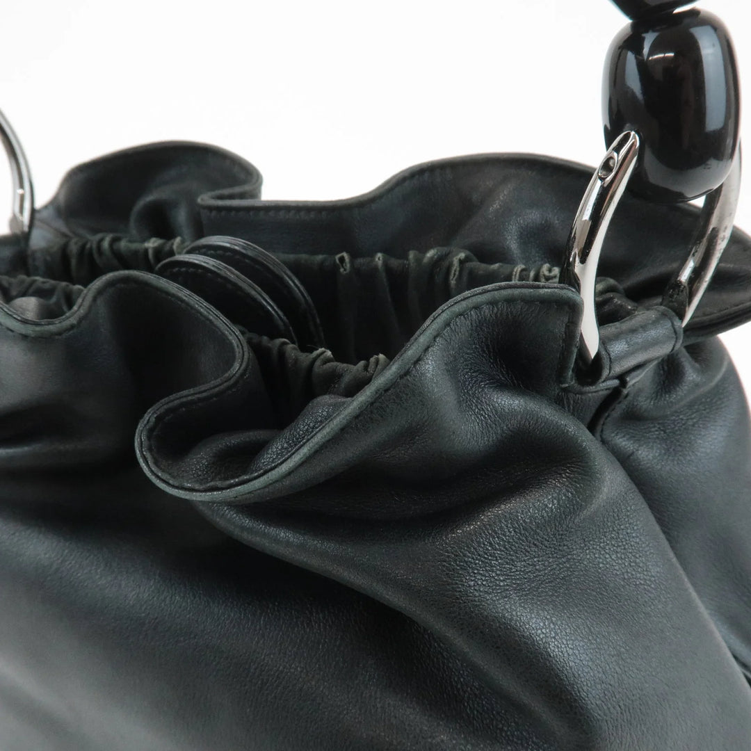 Christian Dior Maris Pearl Leather Hand Bag Tote Bag Black Used