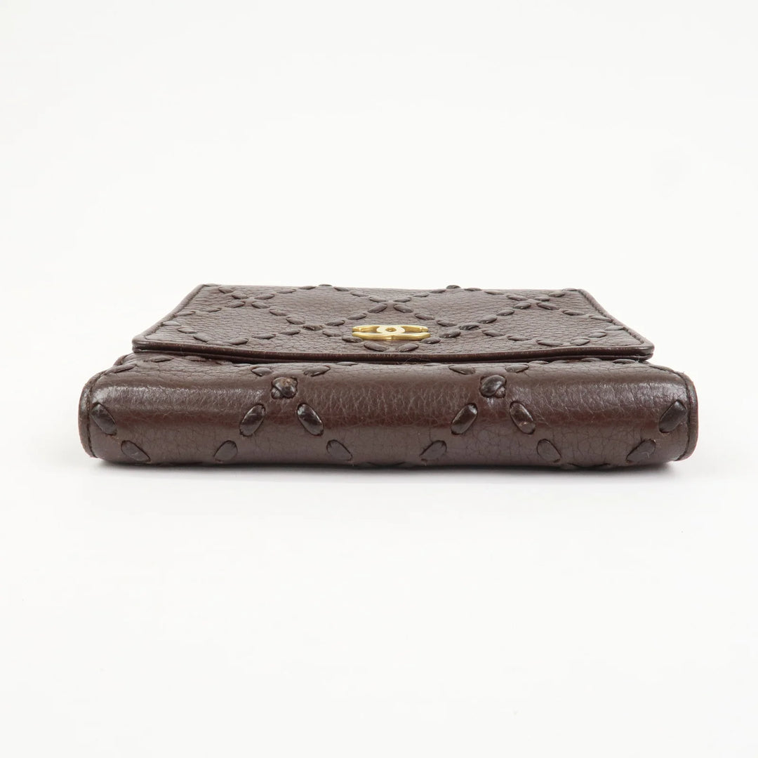 CHANEL COCO Mark Wild Stitch Caviarskin Compact Tri-fold Wallet