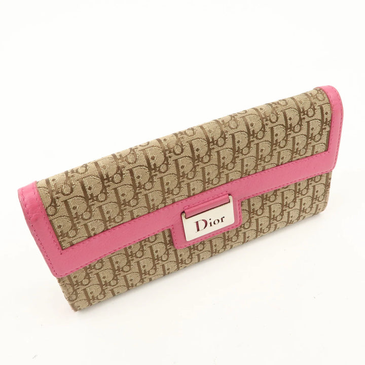 Christian Dior Trotter Street Chic Canvas Leather Long Wallet Pink