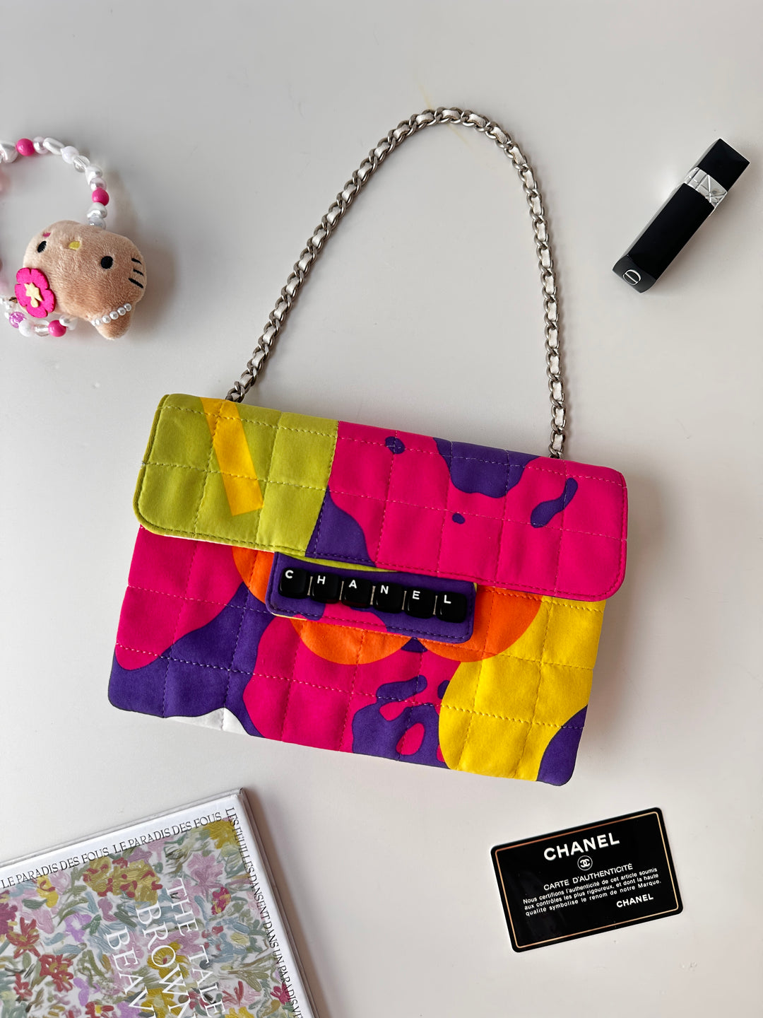 Chanel Multicolor Quilted Chain Flap Bag 💜💚｜Keyboard Logo Detail・Artistic Patchwork・Playful Mini Size