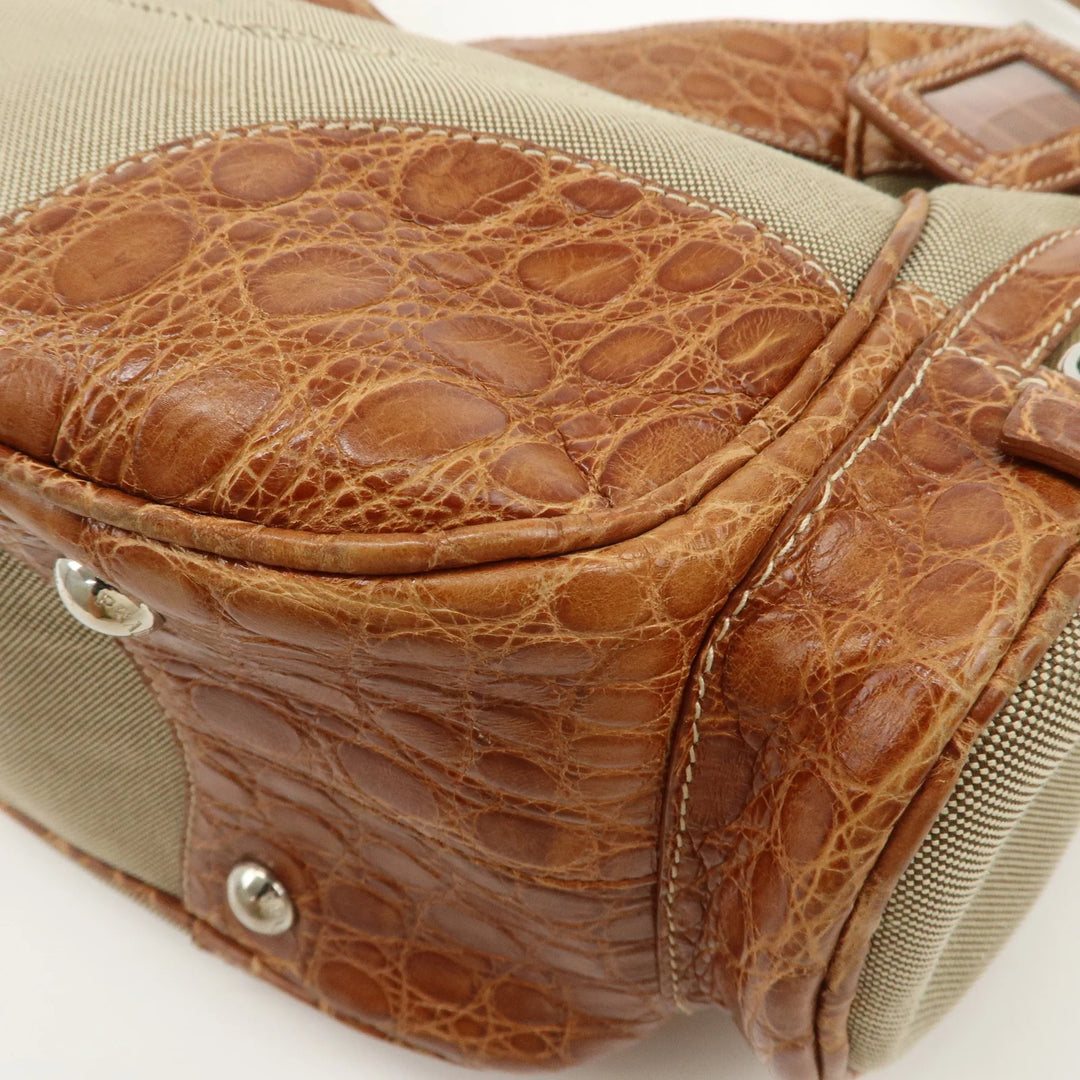 PRADA Logo Jacquard Canvas Embossed Leather Shoulder Bag BR34333