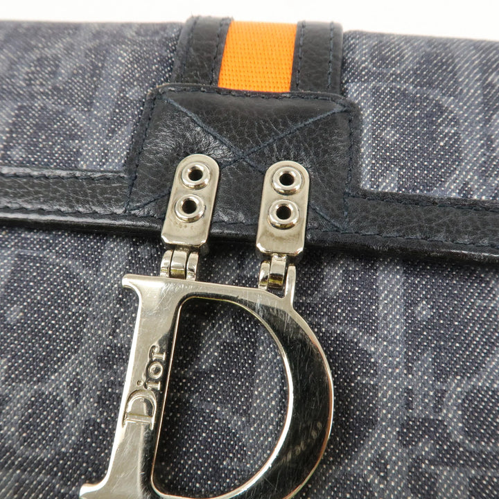 Christian Dior Flight Line Trotter Canvas Leather Logo Charm Wallet Used