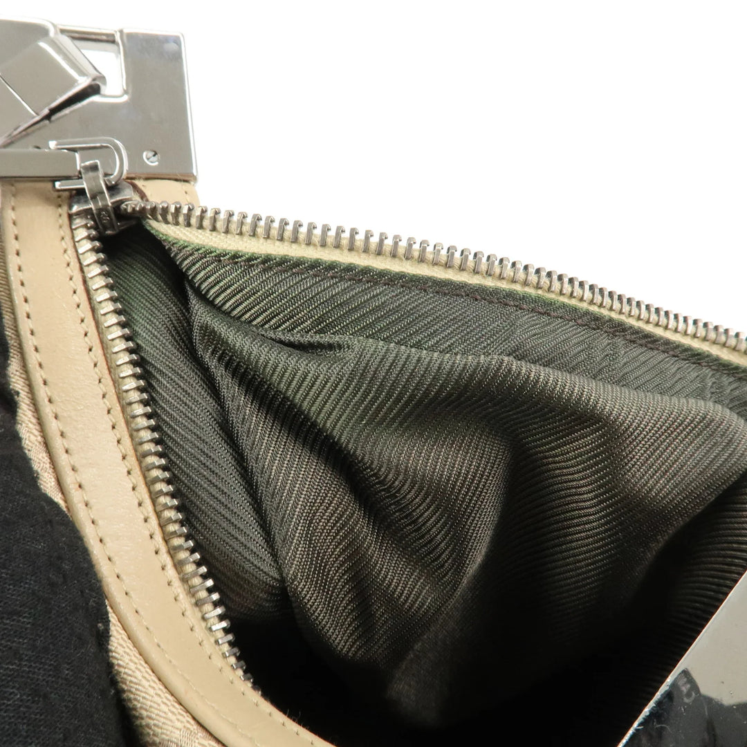 GUCCI GG Canvas Leather Shoulder Bag Beige Silver HDW 01233 Used
