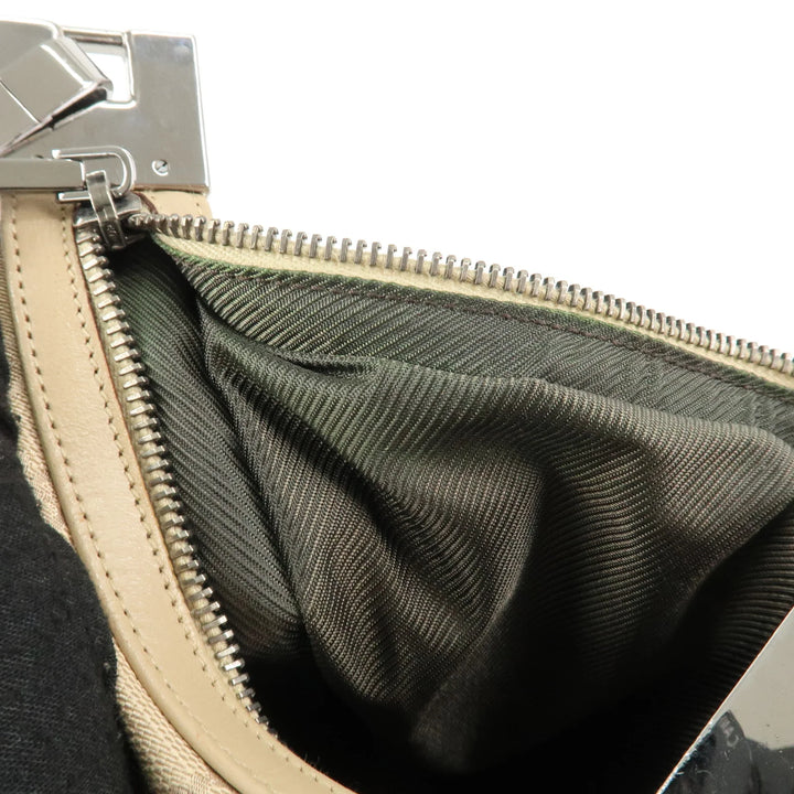 GUCCI GG Canvas Leather Shoulder Bag Beige Silver HDW 01233 Used