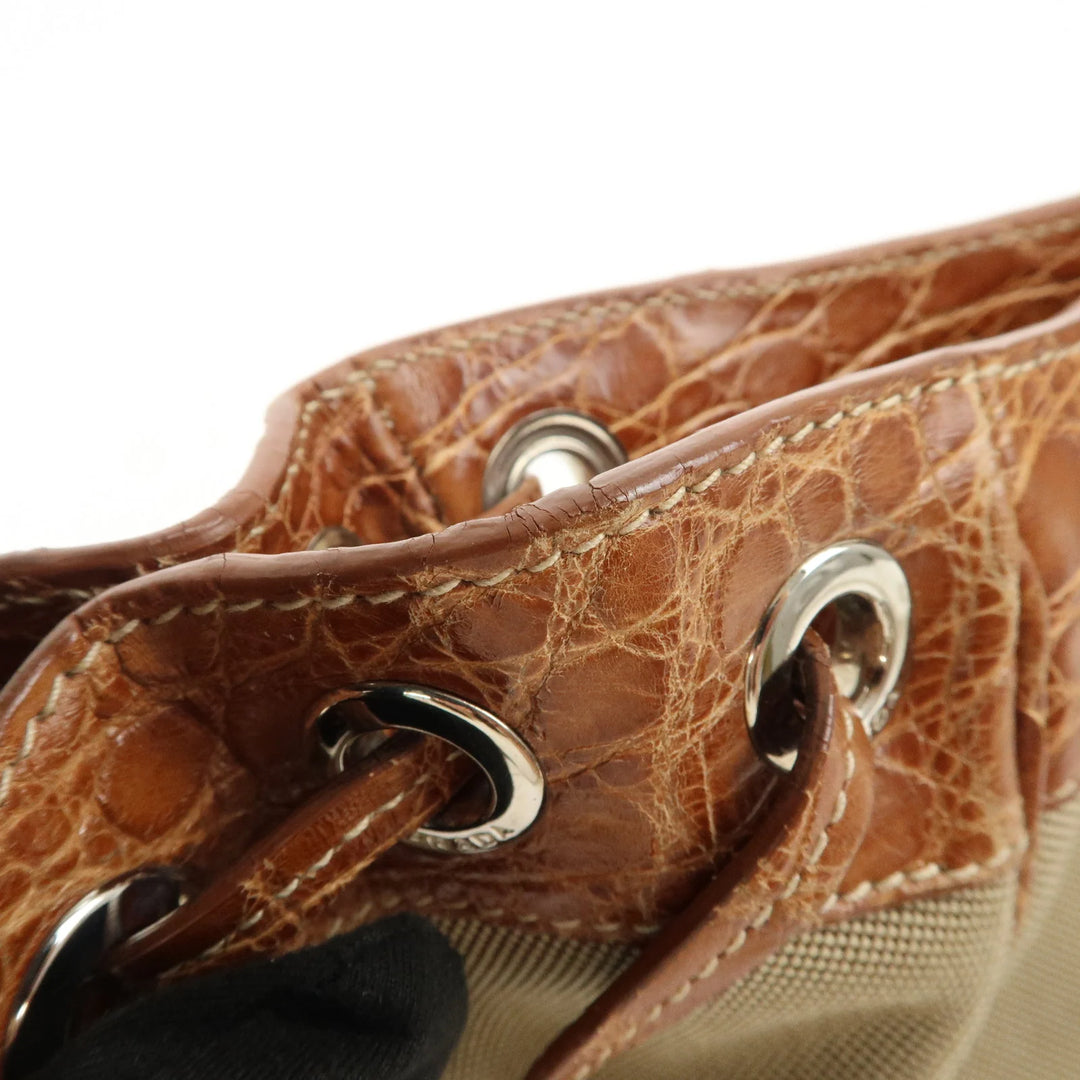 PRADA Logo Jacquard Canvas Embossed Leather Shoulder Bag BR34333