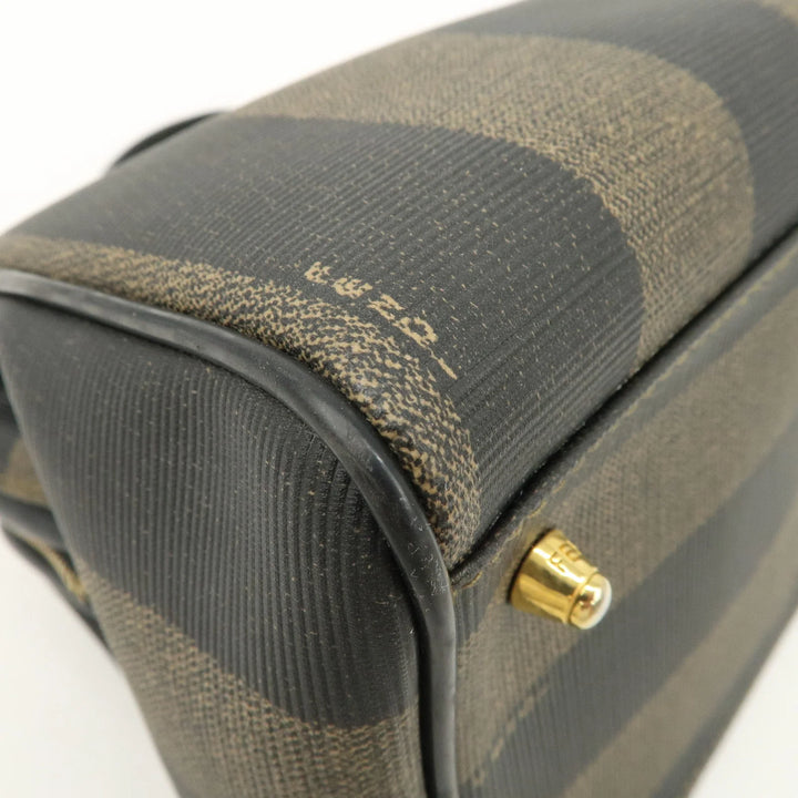 FENDI Pequin PVC Canvas Hand Bag Boston Bag Black Brown Used