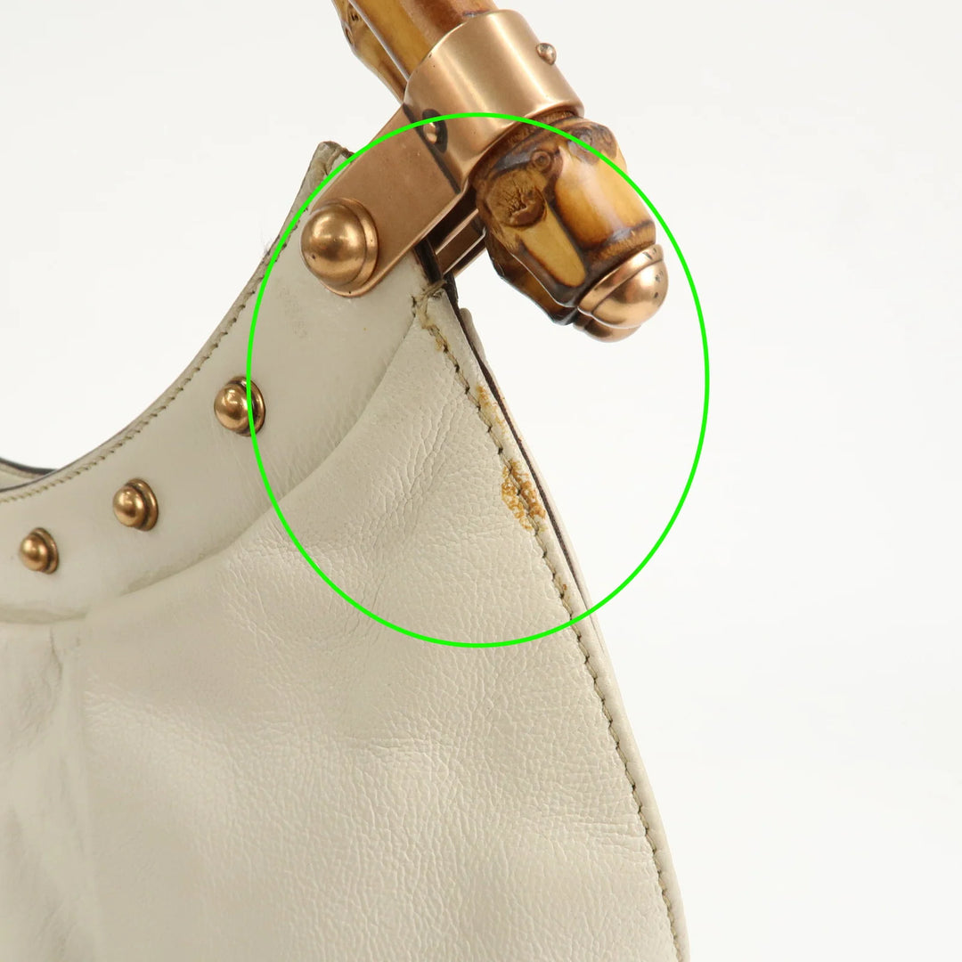 GUCCI Bamboo Leather Tucked Shoulder Bag Hand Bag Ivory 124293
