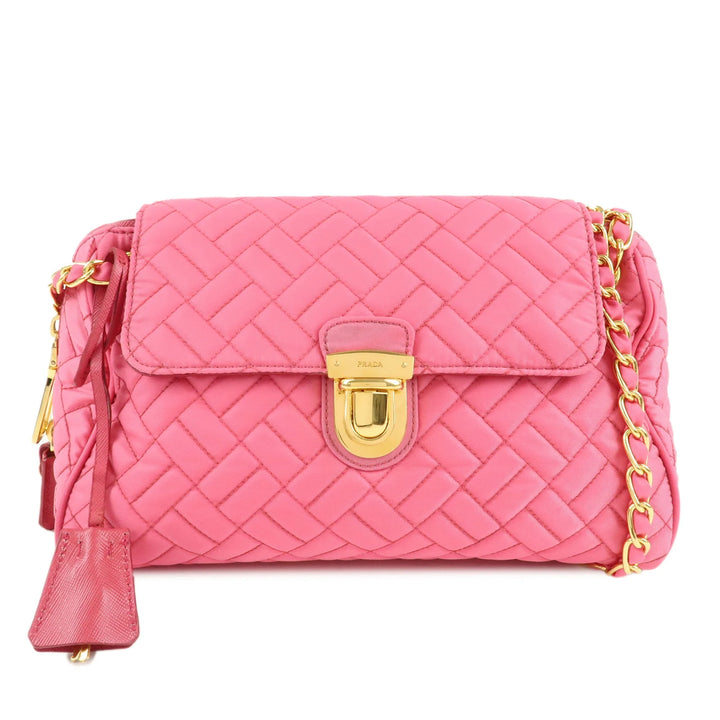 PRADA Nylon Leather Chain Shoulder Bag Pink BR4965 Used