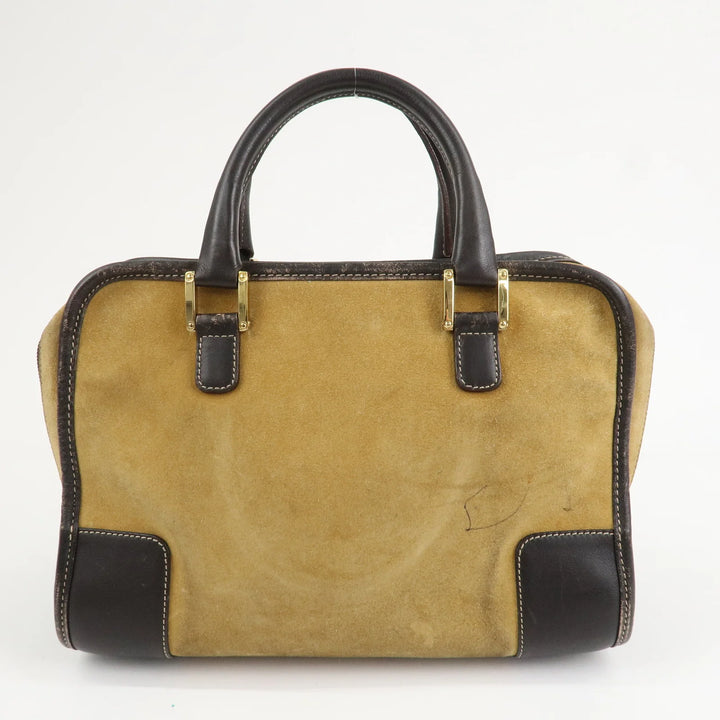 LOEWE Anagram Leather Suede Amazona 28 Hand Bag Beige Brown
