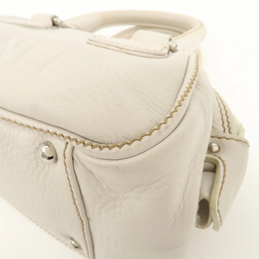 CHANEL Leather Mini Boston Bag Hand Bag Tassel Ivory A23050
