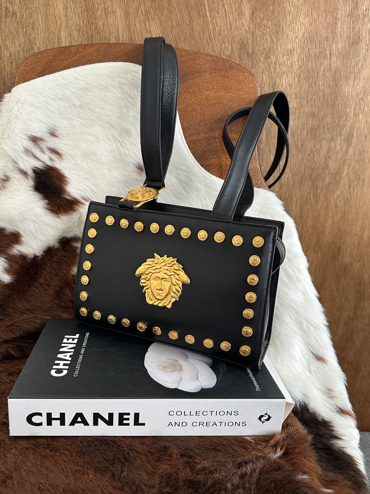 Versace Vintage Medusa Shoulder Bag 🖤✨｜Iconic Medusa Emblem × Gold Stud Detailing × Rare Collector’s Piece