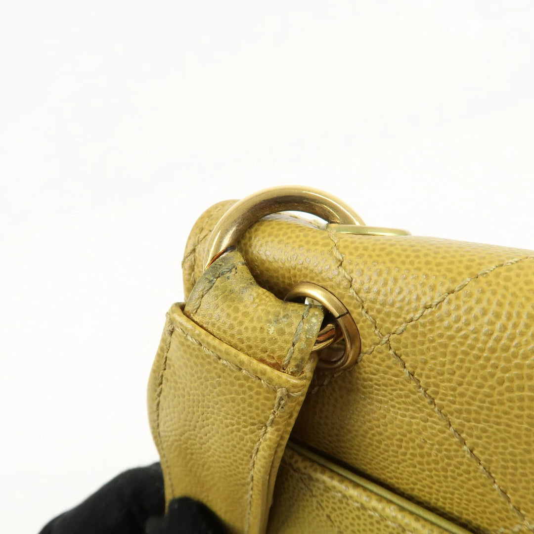 CHANEL Matelasse Caviar Skin Shoulder Bag Yellow Used