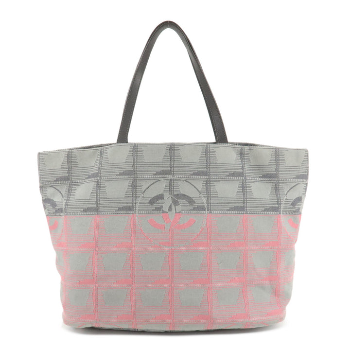CHANEL New Travel Line Nylon Jacquard Leather Tote MM A47147 Used
