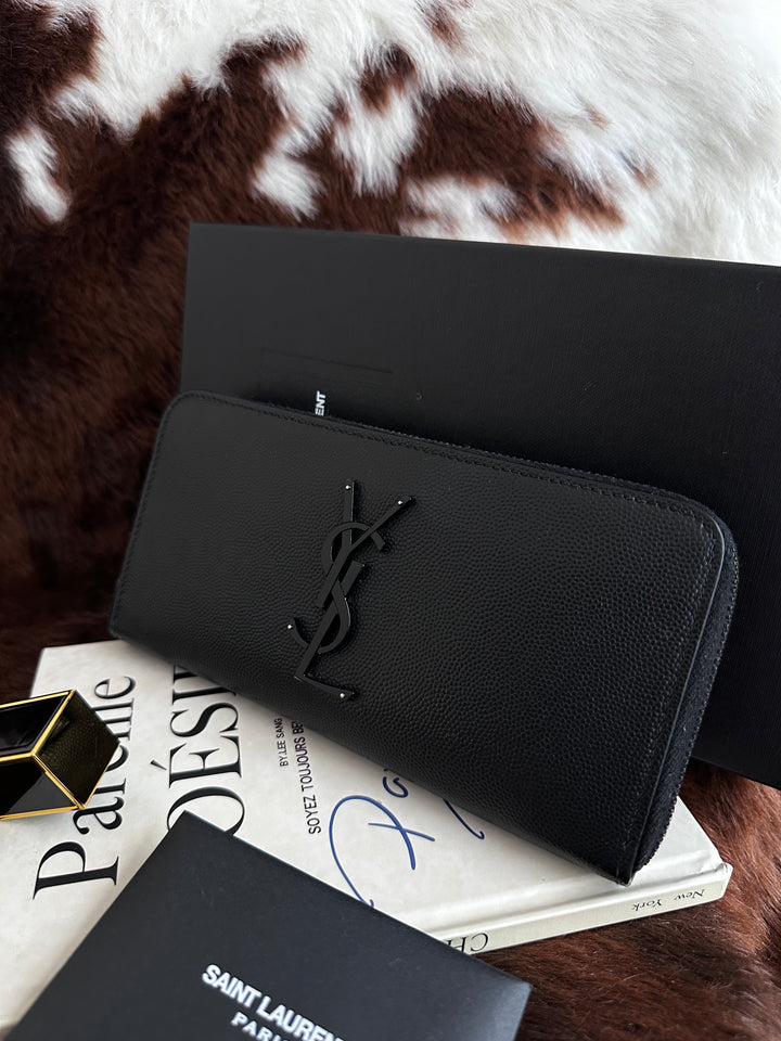 Saint Laurent So Black Long Wallet 🖤✨｜Grain Leather・Monochrome Hardware・Slim Silhouette