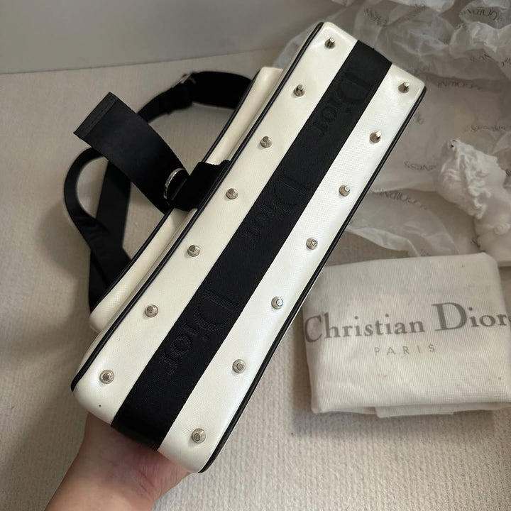 DIOR Punk Shoulder Bag with Rhinestone Buckle（Black & White）｜Y2K Glam × Collectible Icon 🖤✨