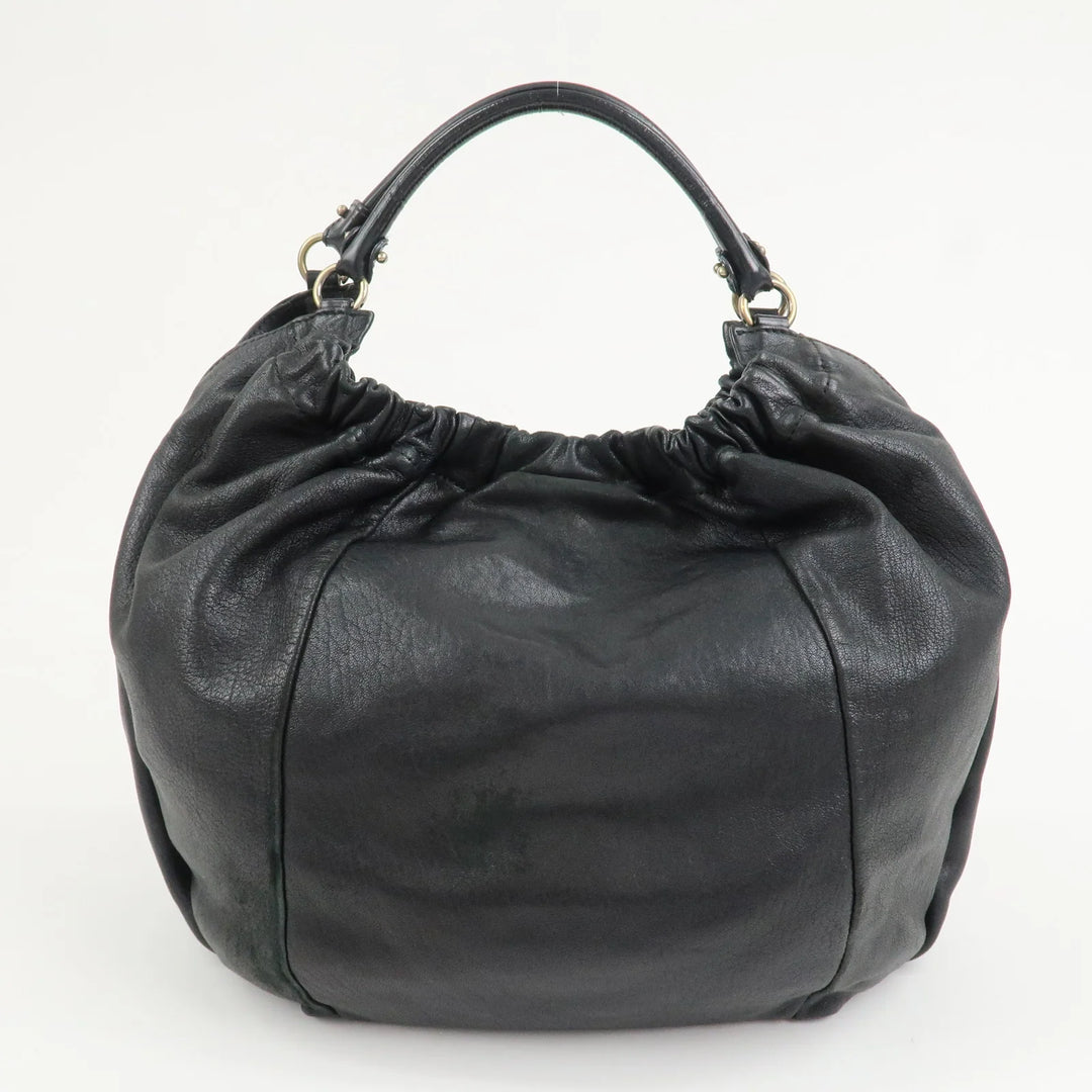 Ferragamo Leather Patent Leather Shoulder Bag Hand Bag Black