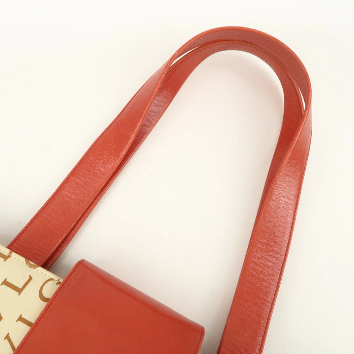 BVLGARI Logo Mania Leather Canvas Shoulder Bag Beige Red
