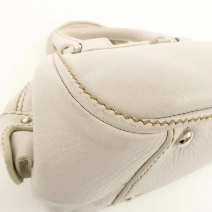 CHANEL Leather Mini Boston Bag Hand Bag Tassel Ivory A23050