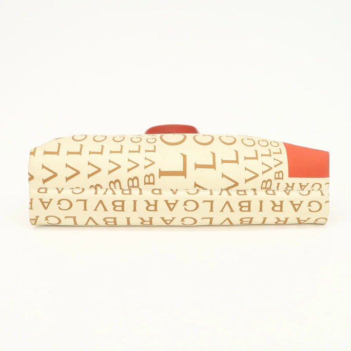 BVLGARI Logo Mania Leather Canvas Shoulder Bag Beige Red