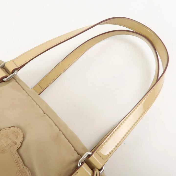 PRADA Logo Nylon Patent Leather Mini Boston Bag Beige BR3150