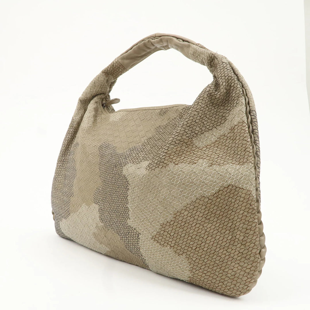 BOTTEGA VENETA Hobo Leather Shoulder Bag Beige Gray Black Used