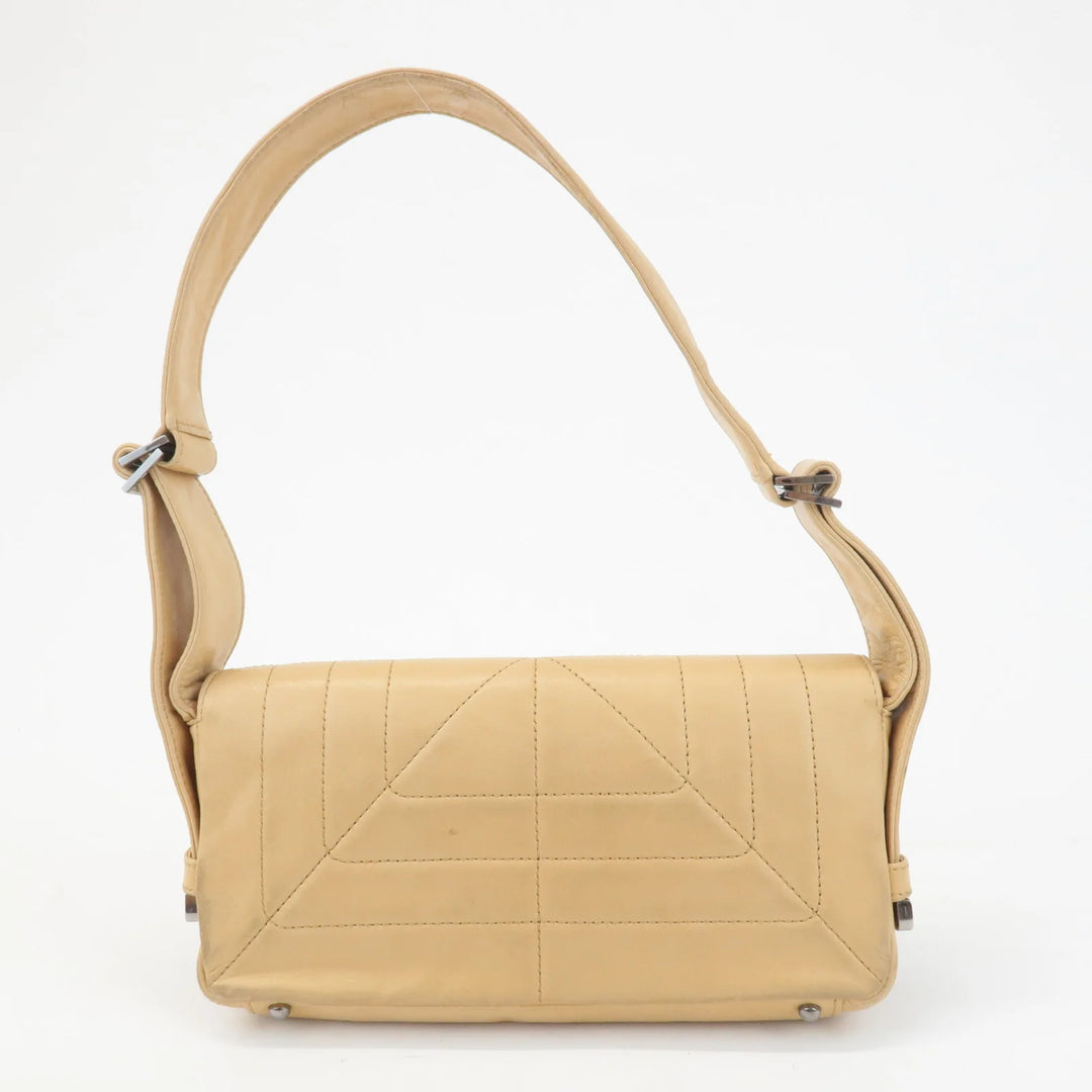 CHANEL Lamb Skin Shoulder Bag Silver Hardware Beige Used
