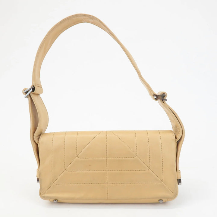 CHANEL Lamb Skin Shoulder Bag Silver Hardware Beige Used