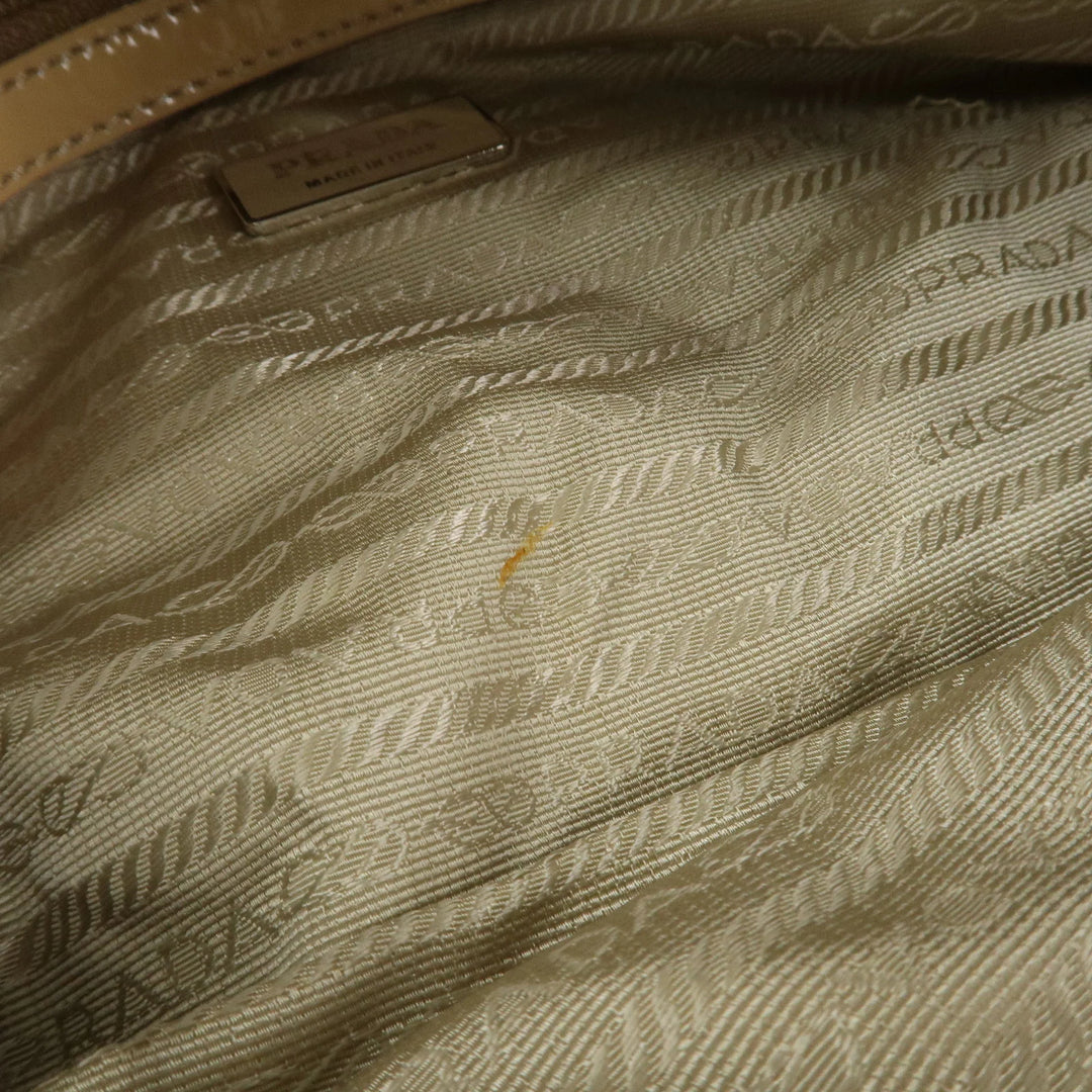 PRADA Logo Nylon Patent Leather Mini Boston Bag Beige BR3150