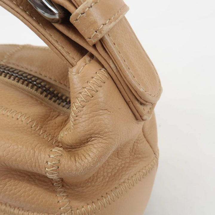 CHANEL Chocolate Bar Wild Stitch Leather Hand Bag Beige Used