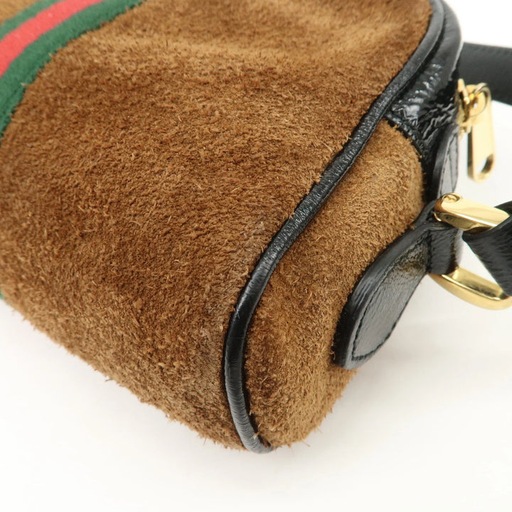 GUCCI Ophidia Sherry Suede Patent Leather Shoulder Bag Brown 573321