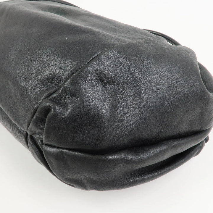 Ferragamo Leather Patent Leather Shoulder Bag Hand Bag Black