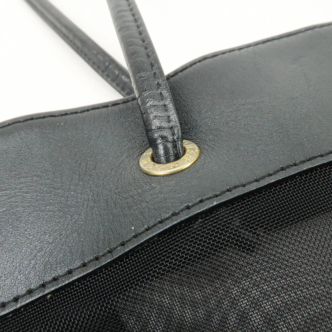 FENDI Mesh Leather Tote Bag Shoulder Bag Black Gold Hardware 259647
