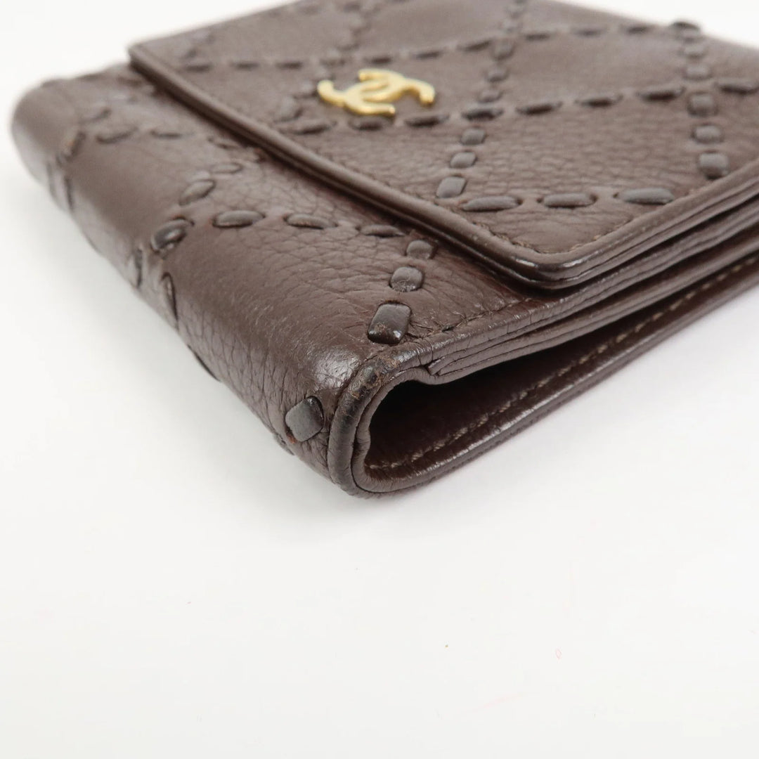 CHANEL COCO Mark Wild Stitch Caviarskin Compact Tri-fold Wallet
