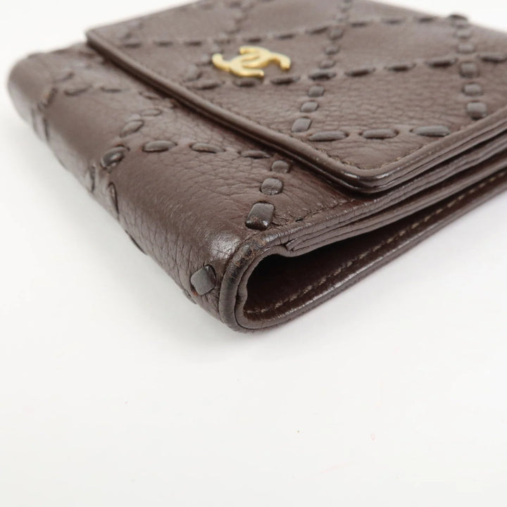 CHANEL COCO Mark Wild Stitch Caviarskin Compact Tri-fold Wallet