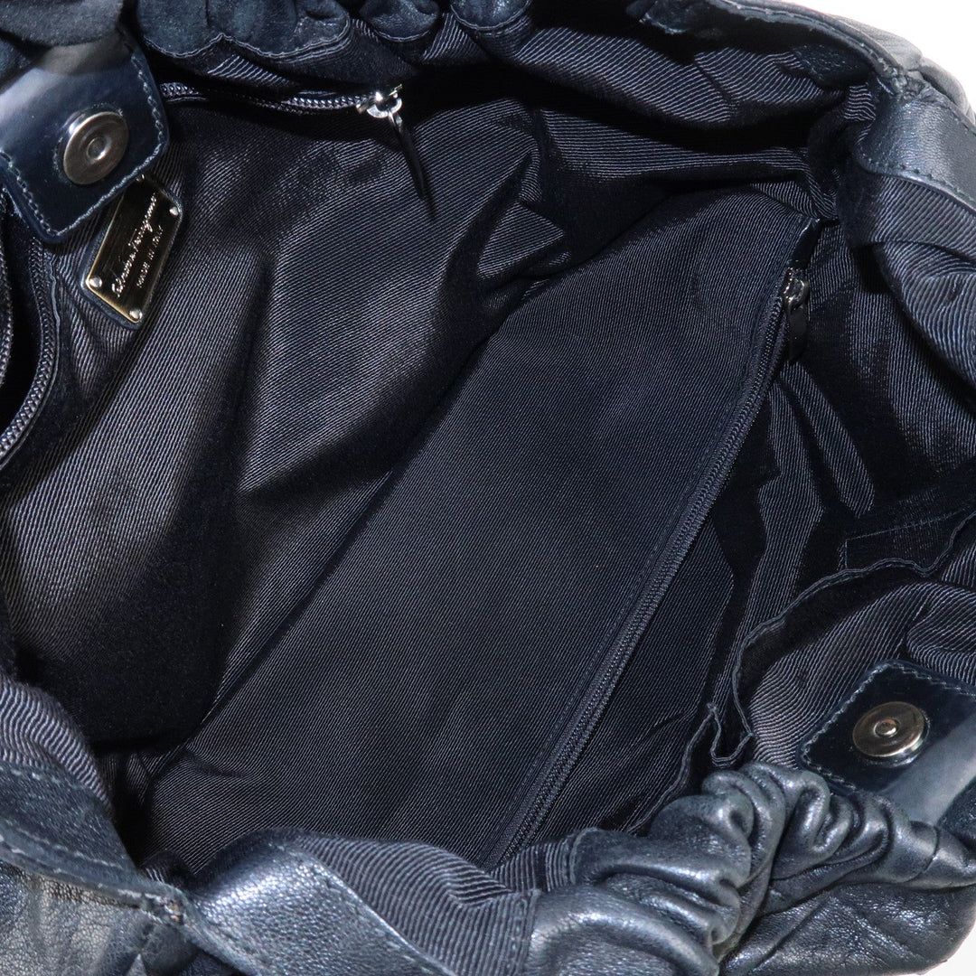 Ferragamo Leather Patent Leather Shoulder Bag Hand Bag Black
