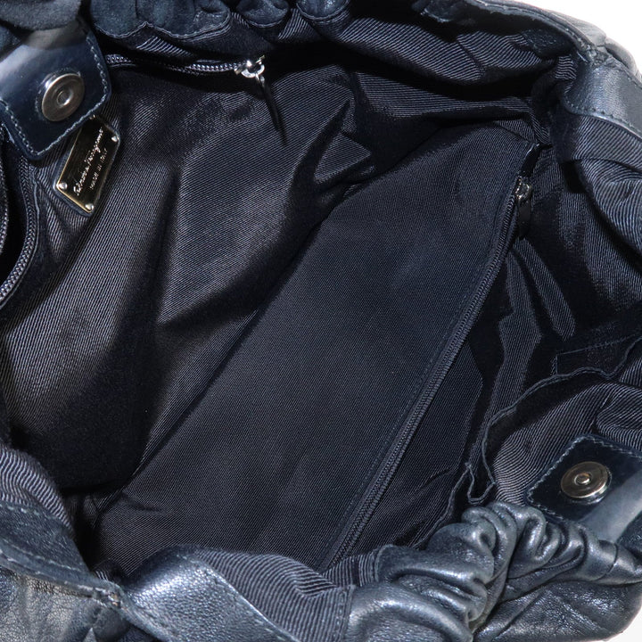 Ferragamo Leather Patent Leather Shoulder Bag Hand Bag Black