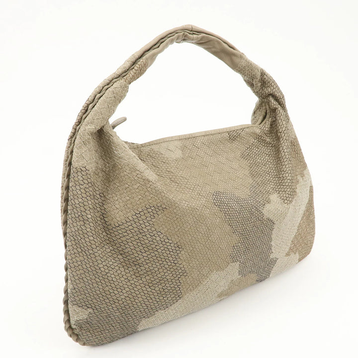 BOTTEGA VENETA Hobo Leather Shoulder Bag Beige Gray Black Used