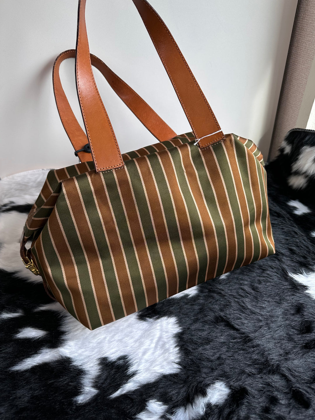 Celine Vintage Striped Canvas Boston Bag 🤎🫒｜Triomphe Crest Detail・Retro Stripe Design・Lightweight Everyday
