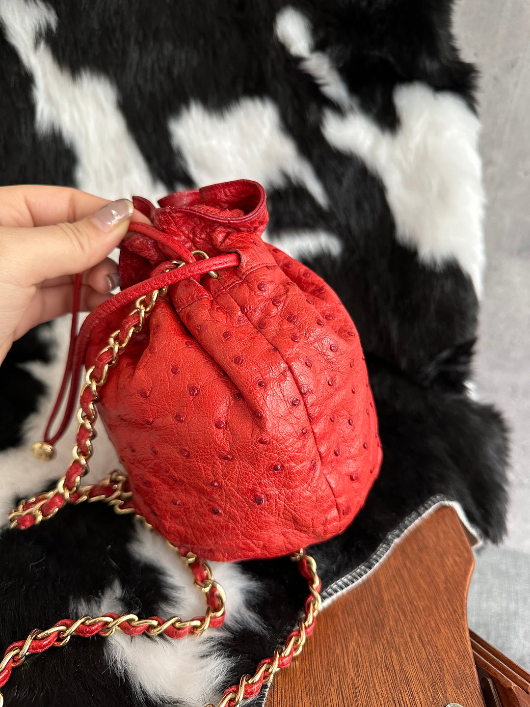 Chanel Ostrich Leather Mini Drawstring “Siu Mai” Bag ❤️✨