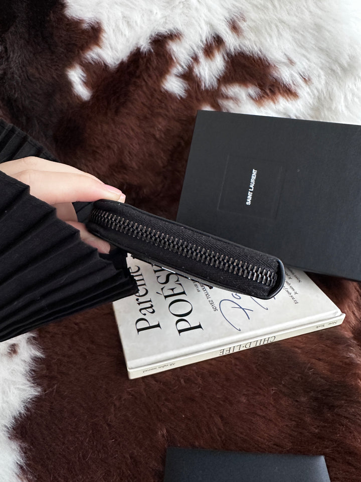 Saint Laurent So Black Long Wallet 🖤✨｜Grain Leather・Monochrome Hardware・Slim Silhouette