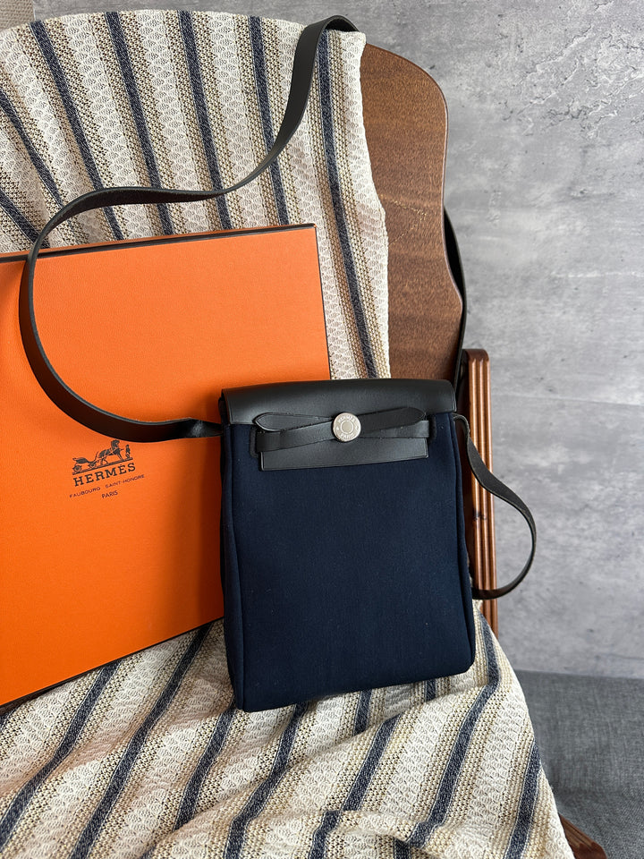 Hermès Mini Herbag Crossbody – Navy & Black ✨