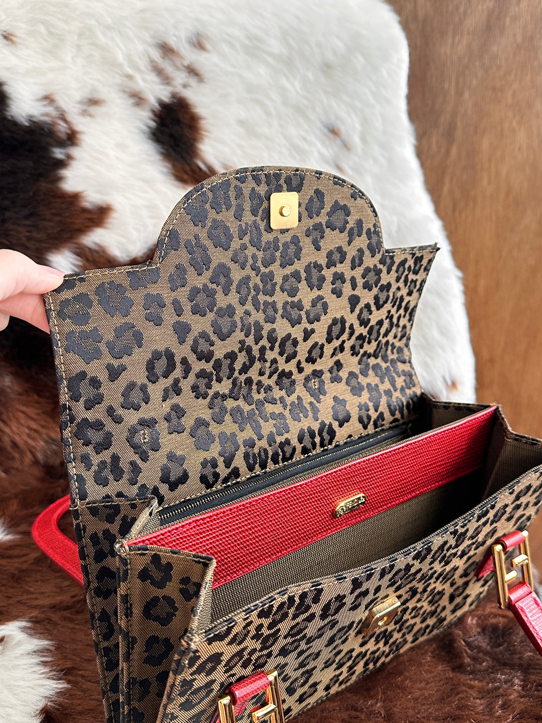 Fendi Leopard Print Hobo Bag 🐆｜Lizard Leather Handle・Gold Hardware・Vintage Chic